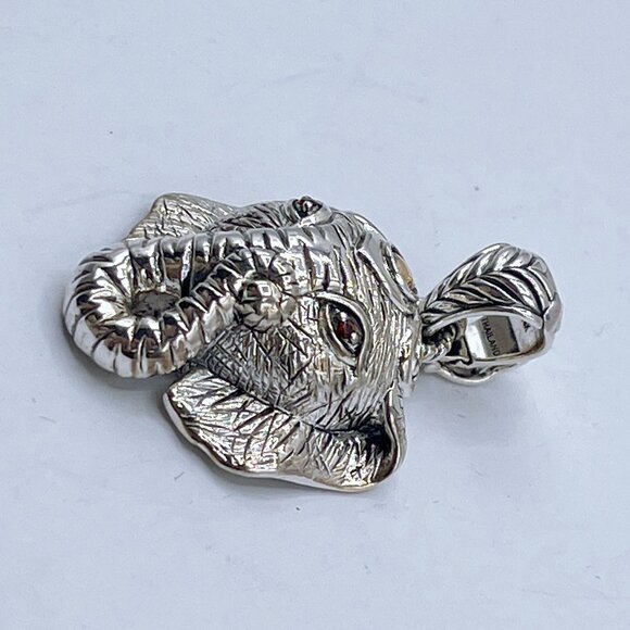 John Hardy (Jai) Sterling Silver & 14K Gold Elephant Pendant With Garnet Eyes In - Picture 4 of 7